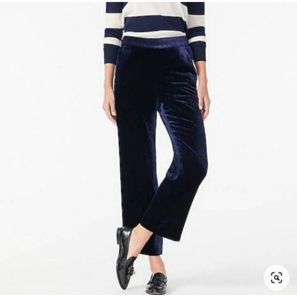 J Crew‎ Pull-On Velvet Peyton Pant Sz 14 Navy Blue Ankle Elastic Waist Career - Picture 2 of 10